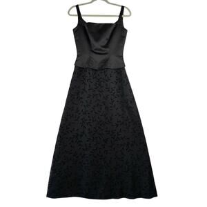Vtg B2 Sleeveless Maxi Gown Dress Women's XS Black Satin Square Formal Y2K Vines